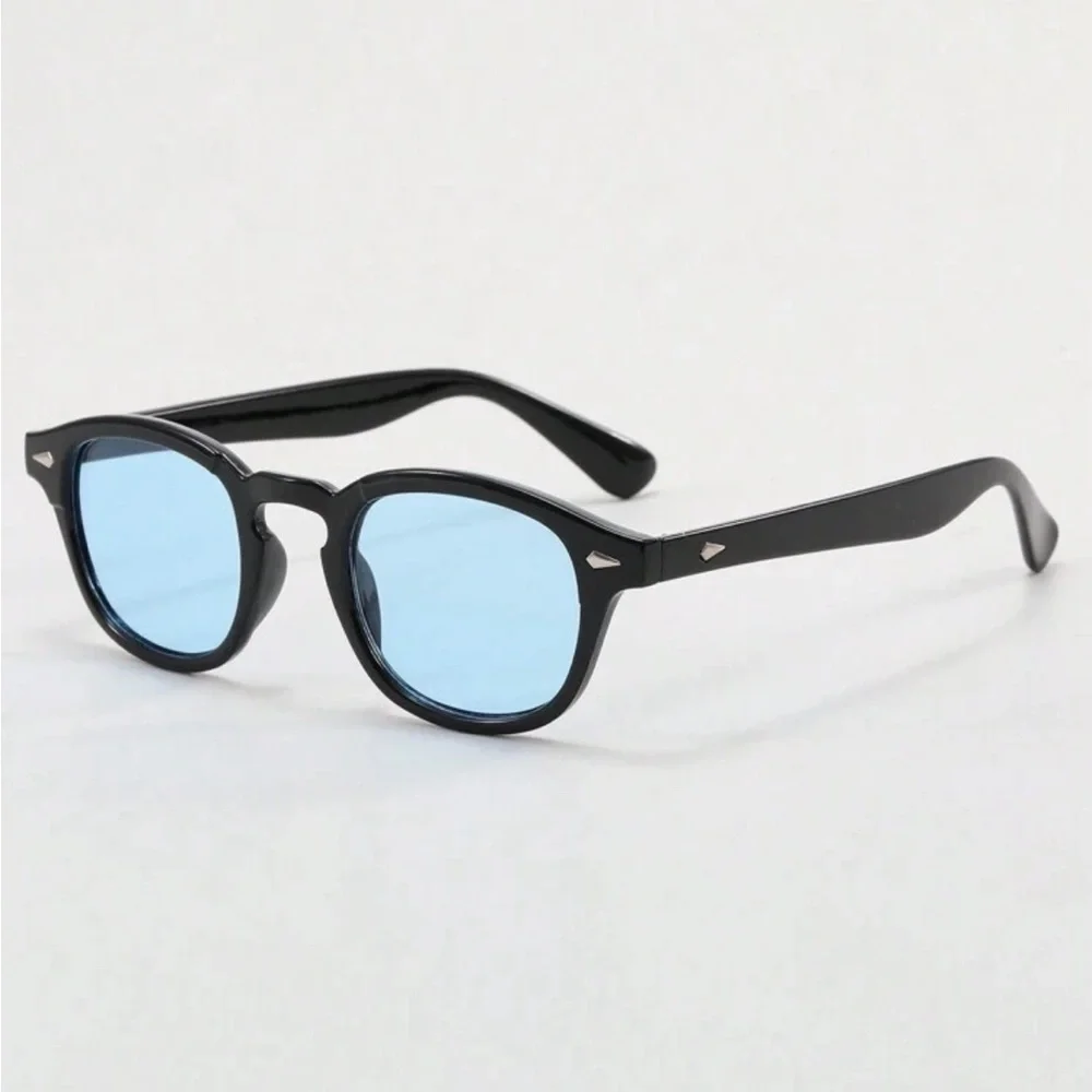SHEIN Mens Retro Keyhole Sunglasses Black Blue Tint Lens NWT